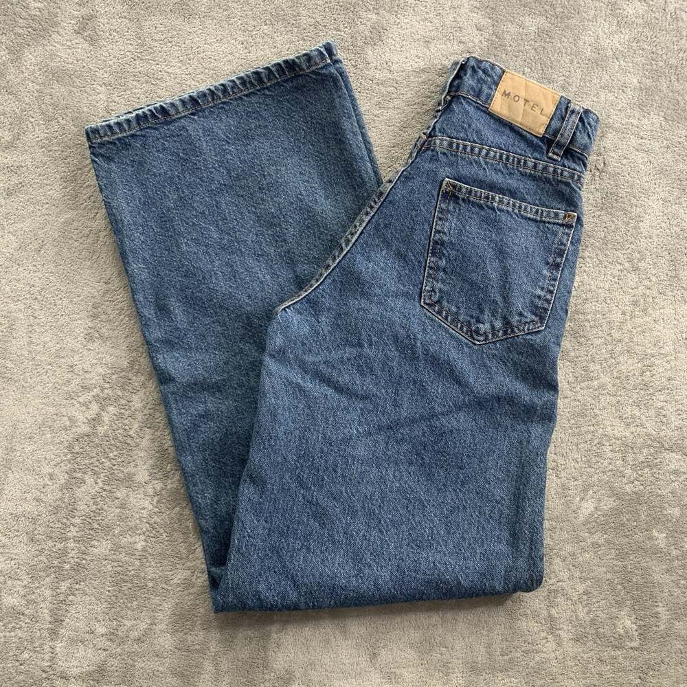Motel Denim Parallel Jeans Womens 24x32 Blue Wide Leg Boho Casual Medium Wash